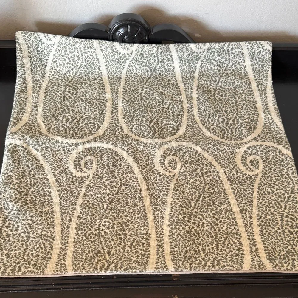 Pottery Barn Green and White Paisley-Style Accent Pillow Cover